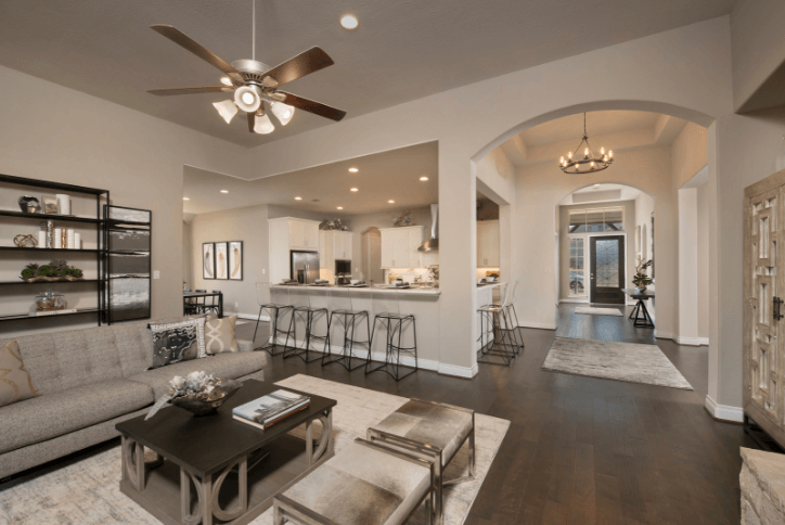 Nelson model home living room by Pulte Homes in Sweetwater Austin