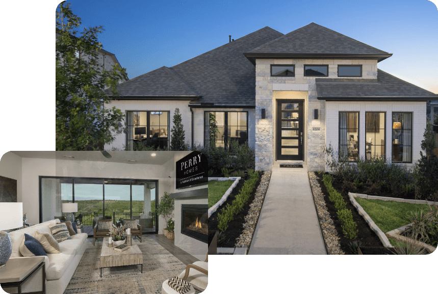 Perry model home exterior and interior collage Sweetwater, Texas