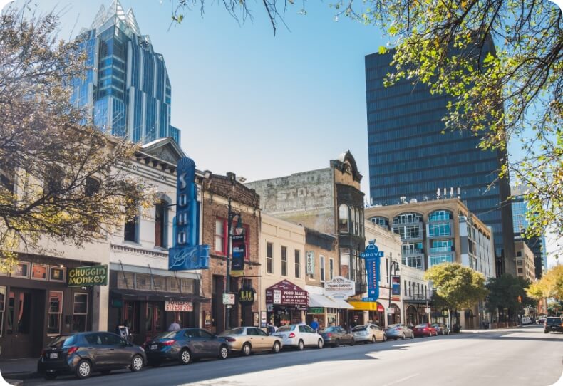 Downtown Austin buildings near Sweetwater community Austin TX